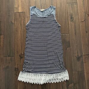 Twenty Second Blue and White Striped Ruffle Tank Dress